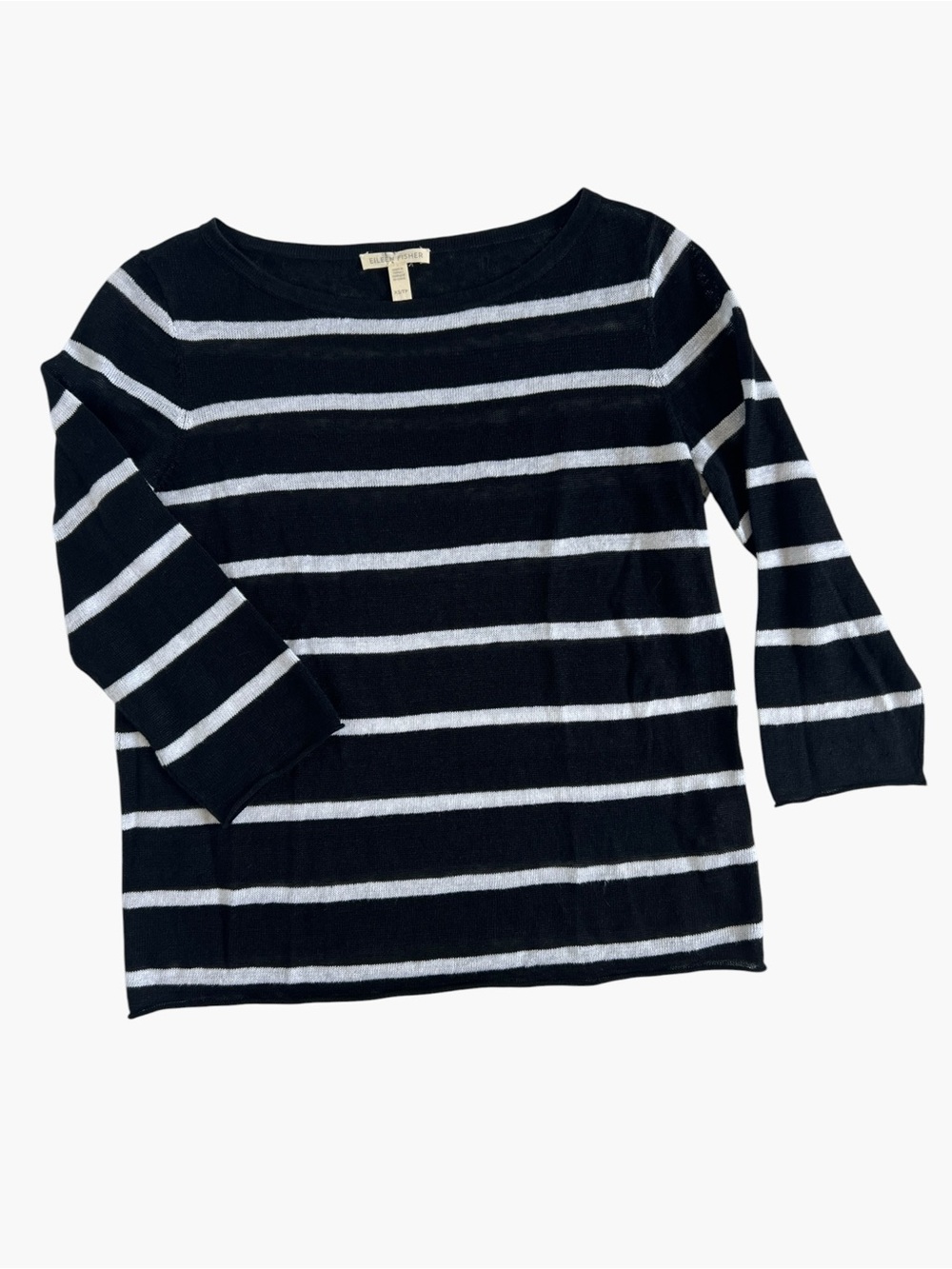 Eileen Fisher XS Organic Linen Black White Striped Top